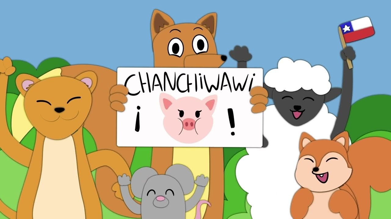 Un grupo de animales con un cartel que dice Chanchiwawi