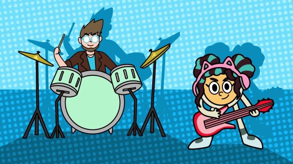 Vecino tocando batería y quina tocando bajo