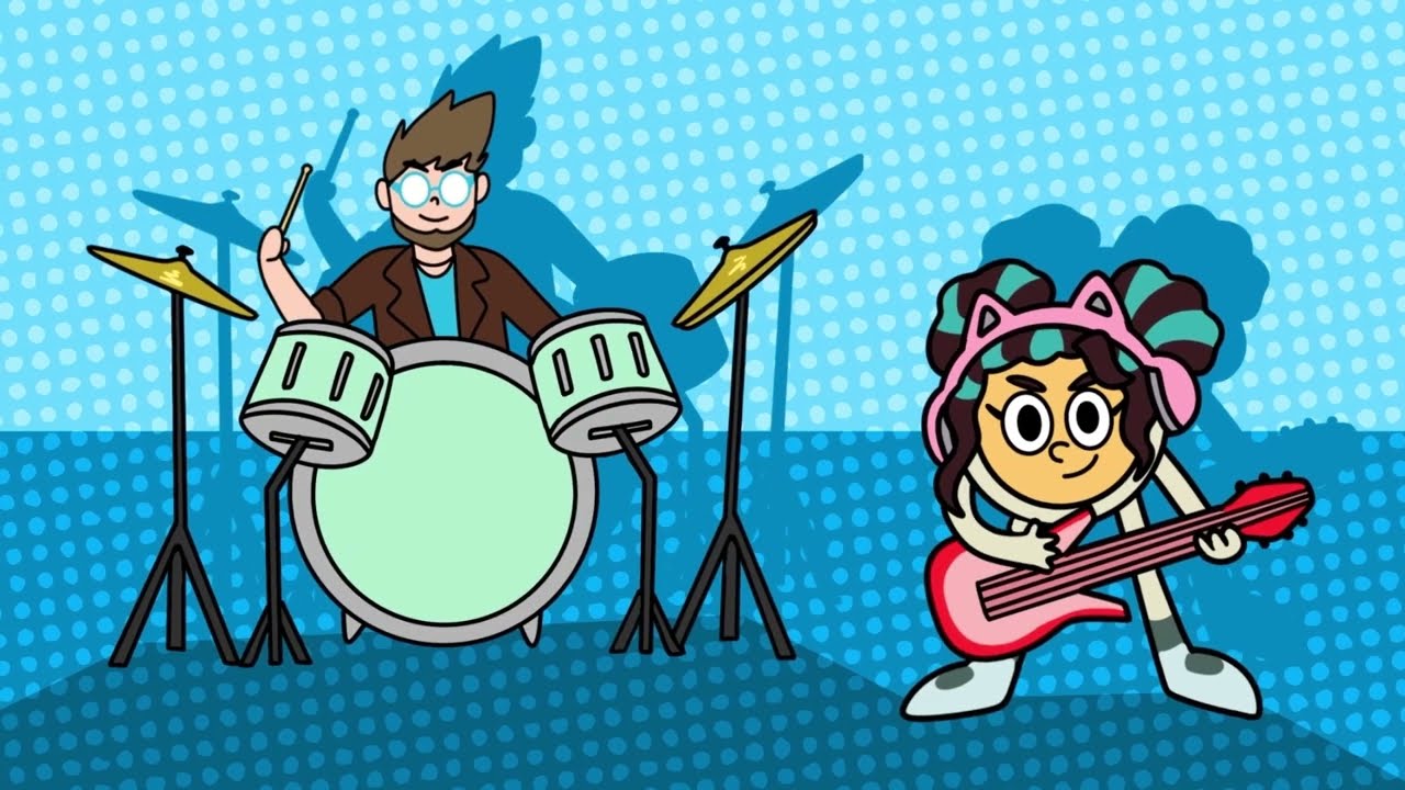 Vecino tocando batería y quina tocando bajo